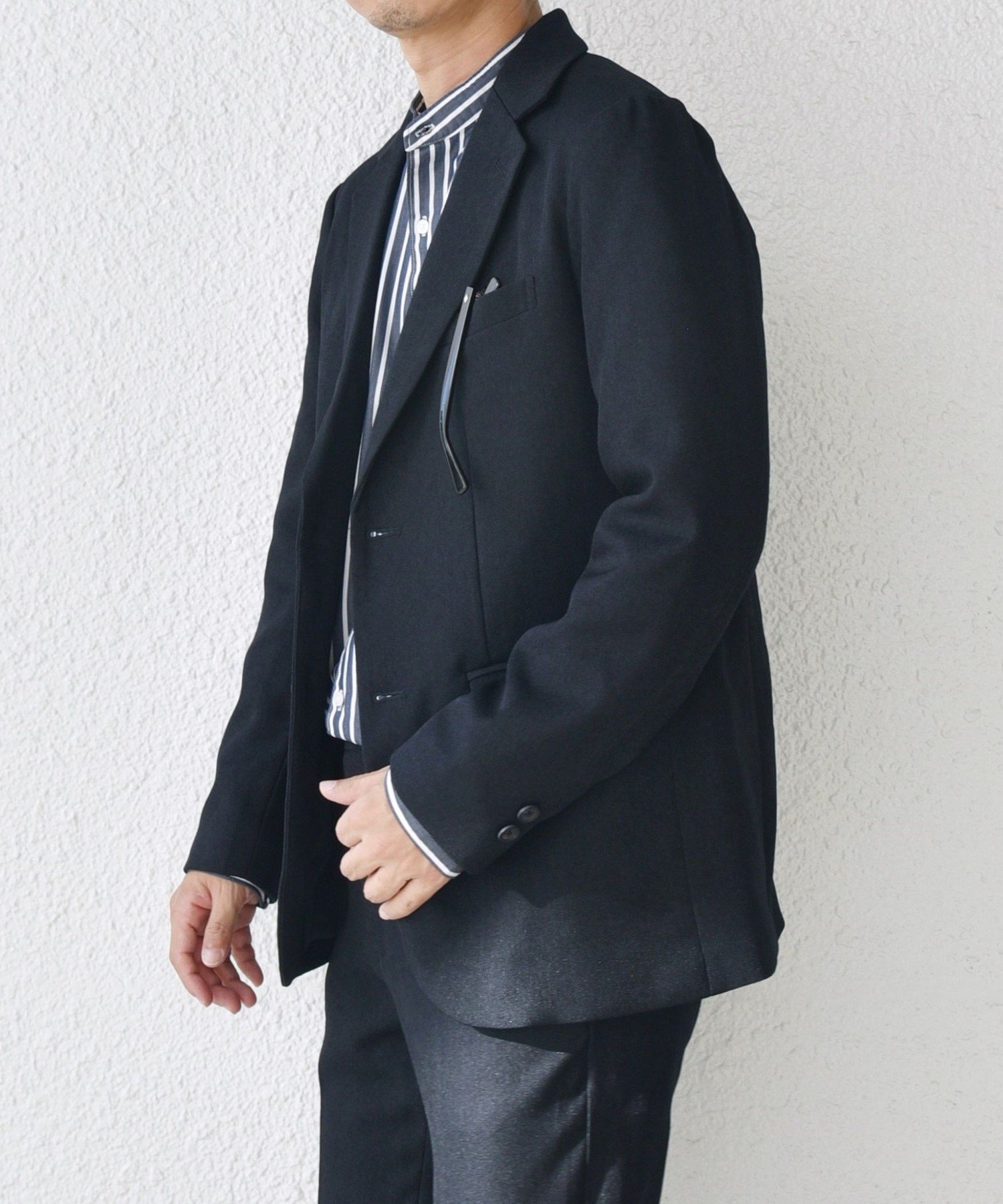 美品 PAPAS アンゴラ ウール 2B セットアップ スーツ L ブラック SHIPS any セットアップ any:「洗濯機可能」ウールライク ストレッチ