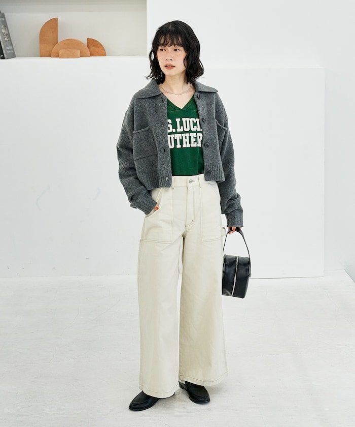 FREAK'S STORE｜襟付き ポケットショートニットカーディガン