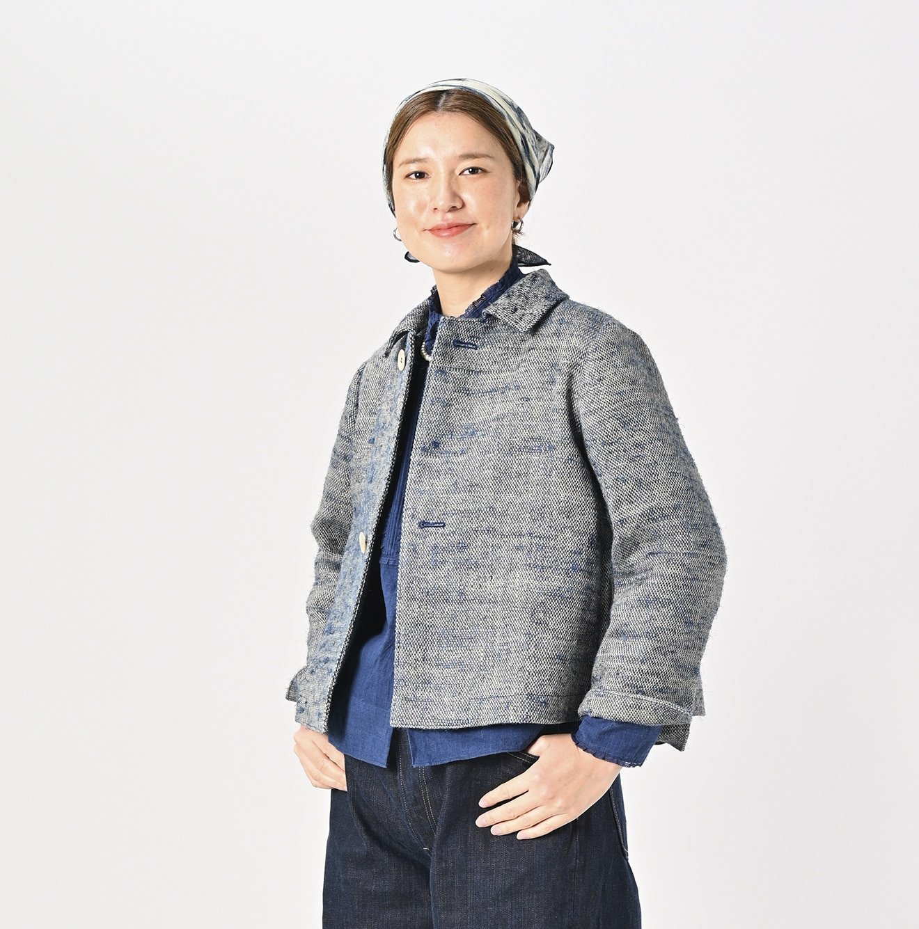 45R｜藍インドリネンシルクツイードの四角ジャケット | Rakuten