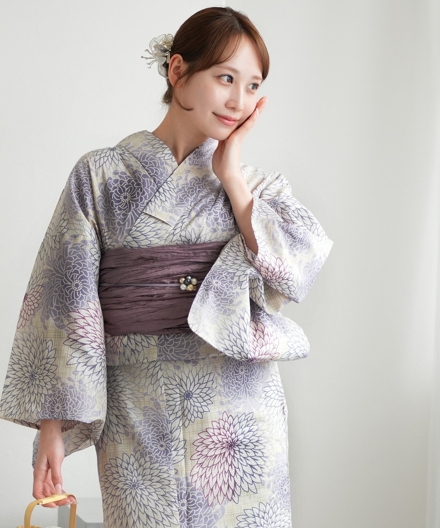 utatane｜utatane/(W)高級変わり織り浴衣3点セット 先染め風ベージュに