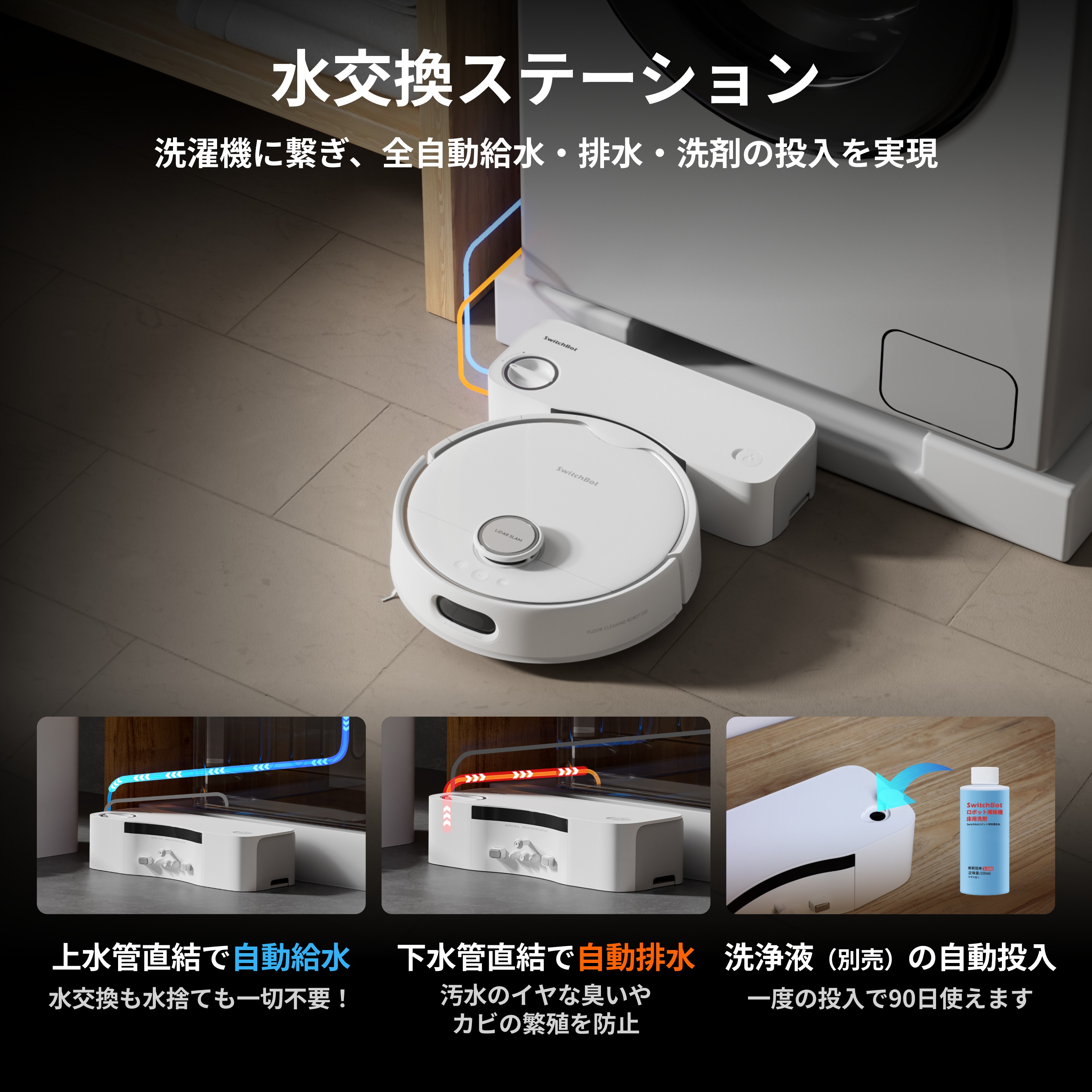 楽天市場】【全自動給排水】 SwitchBot ロボット掃除機 S10 走行中の