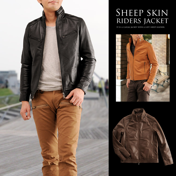 楽天市場】メンズ シープ ライダース レザージャケット メンズ
