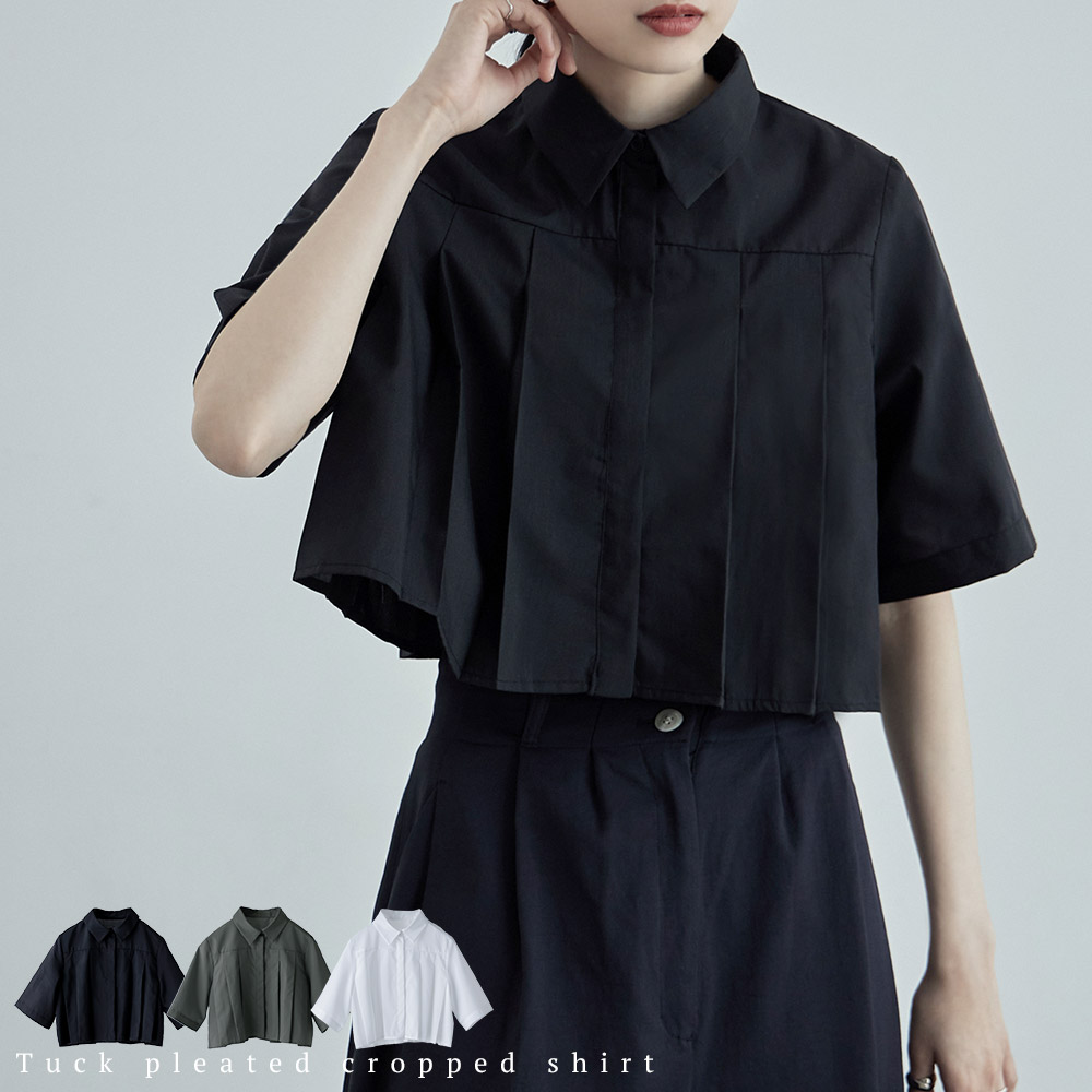楽天市場】タックプリーツクロップドシャツ トップス 半袖 シャツ
