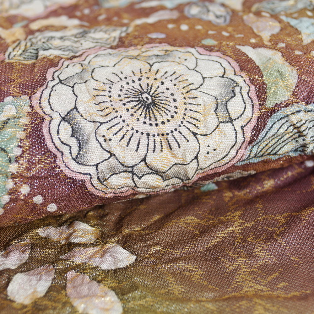 楽天市場】袋帯 辻が花模様 金通し 膨れ織 お太鼓柄 山吹茶色 【送料