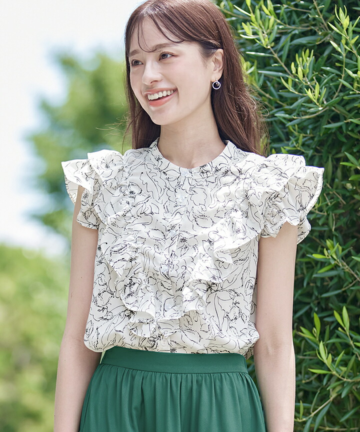 楽天市場】【新色追加】 花柄フリルシャツブラウス レディース フリル