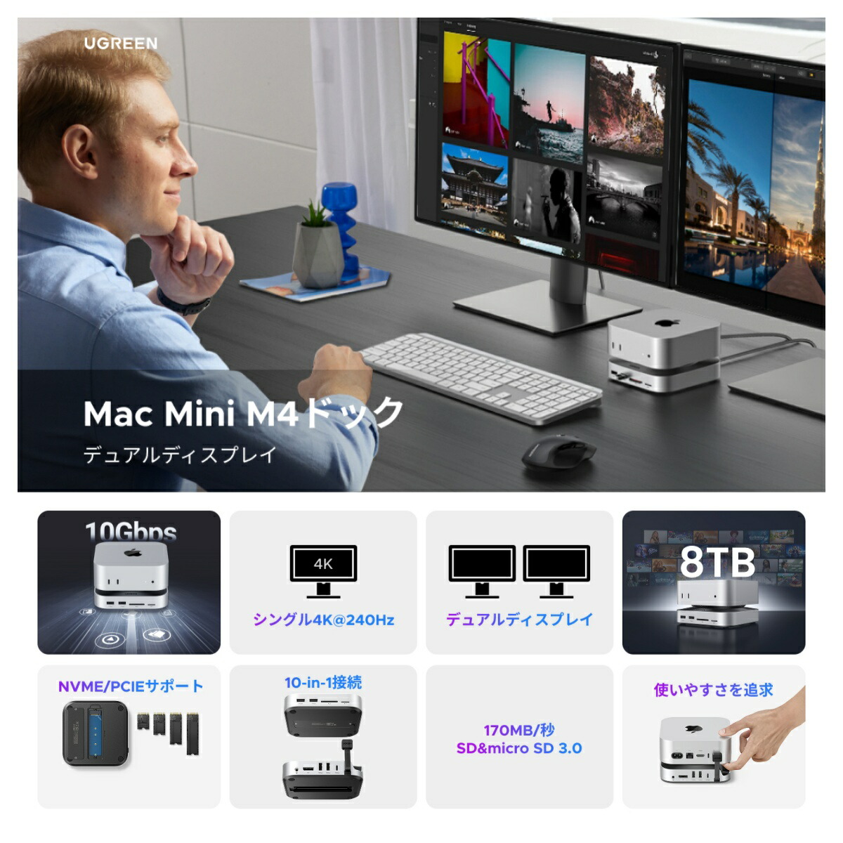楽天市場】UGREEN Mac mini M4/M4 Pro 専用 USB-Cハブ & スタンド 10