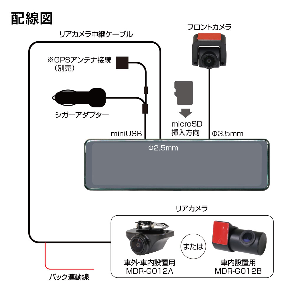 楽天市場】ドライブレコーダー ミラー型 前後カメラ 分離型 GPS