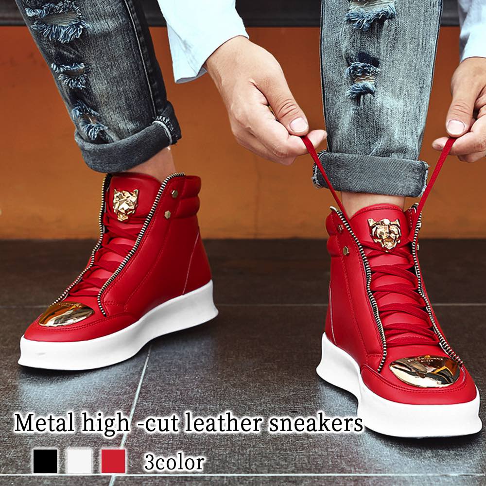 楽天市場】ブーツ メンズ メタルハイカットレザースニーカー 暖かい
