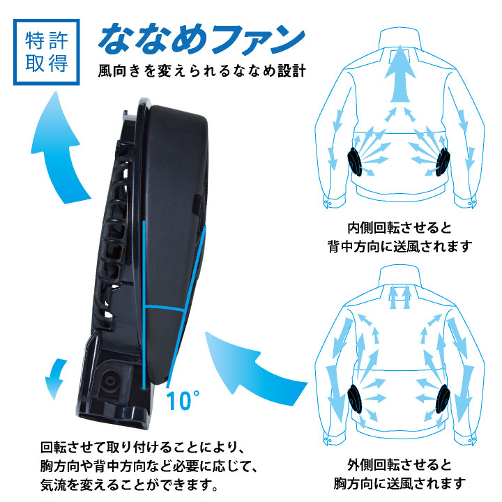 楽天市場】空調風神服 24V ななめファン フラットファン バッテリー