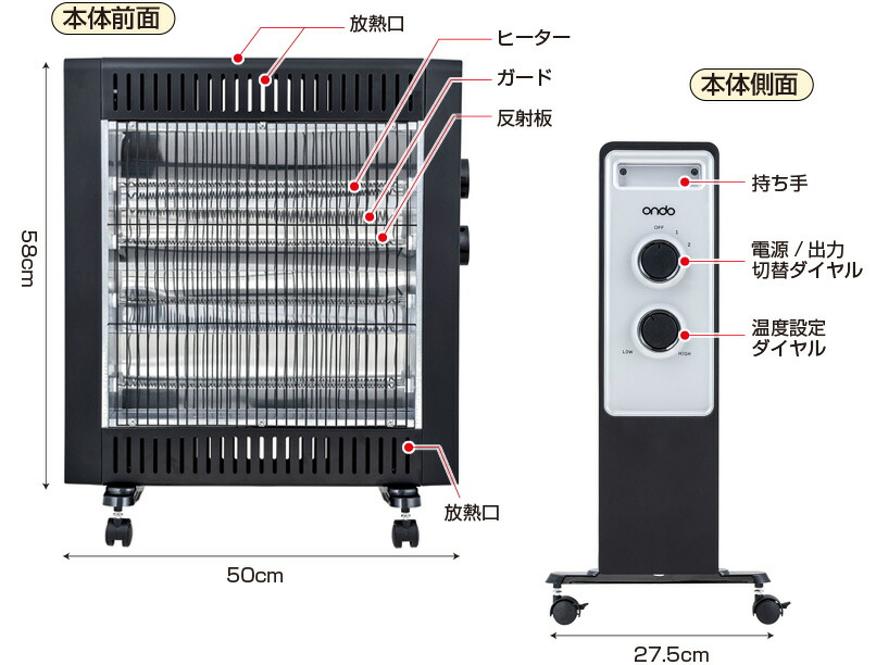 楽天市場】1200W カーボンヒーター 【 安全 電気ストーブ 電器ストーブ
