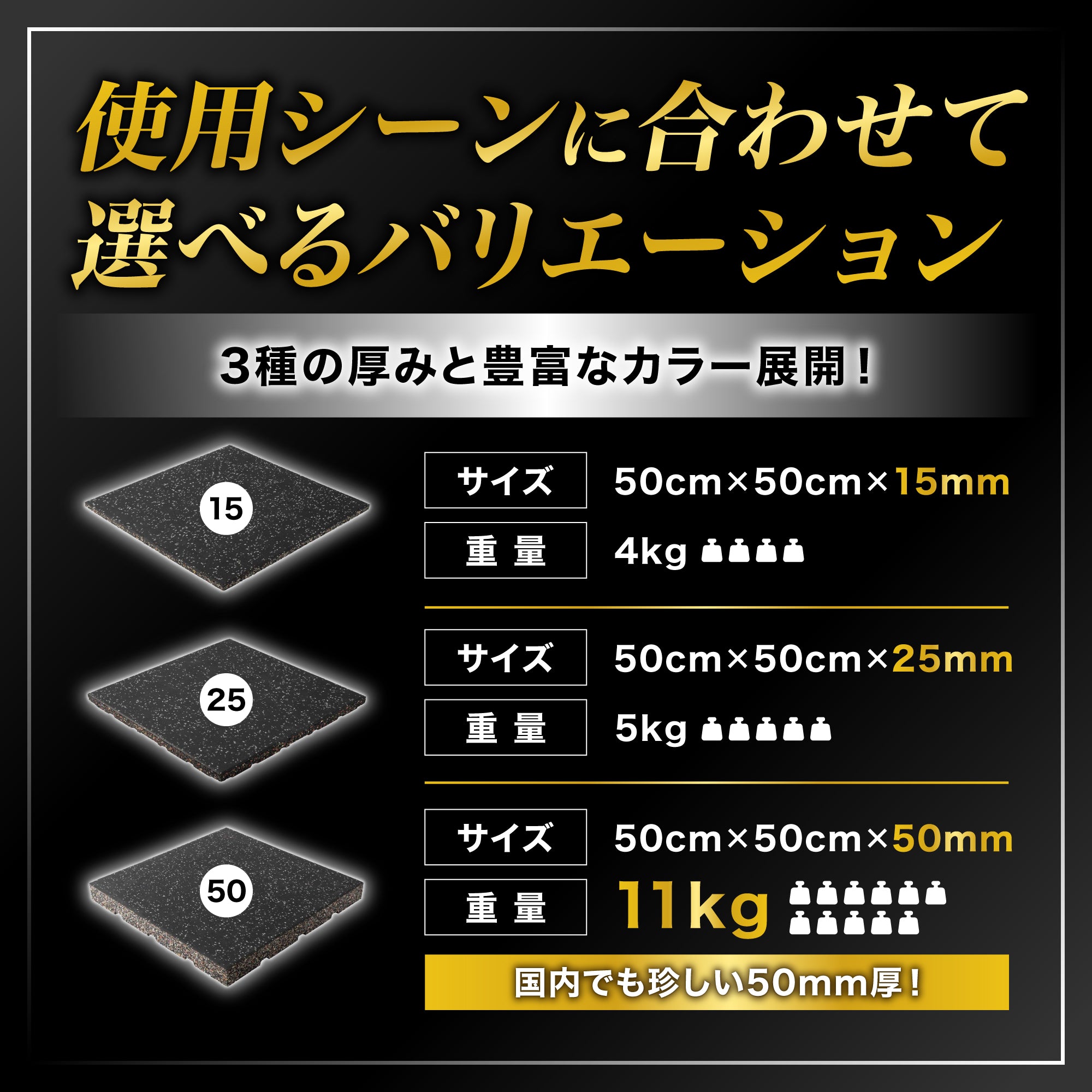 ジム用ゴムマット 50cm角 50mm | GYMMAT｜ウチノジム