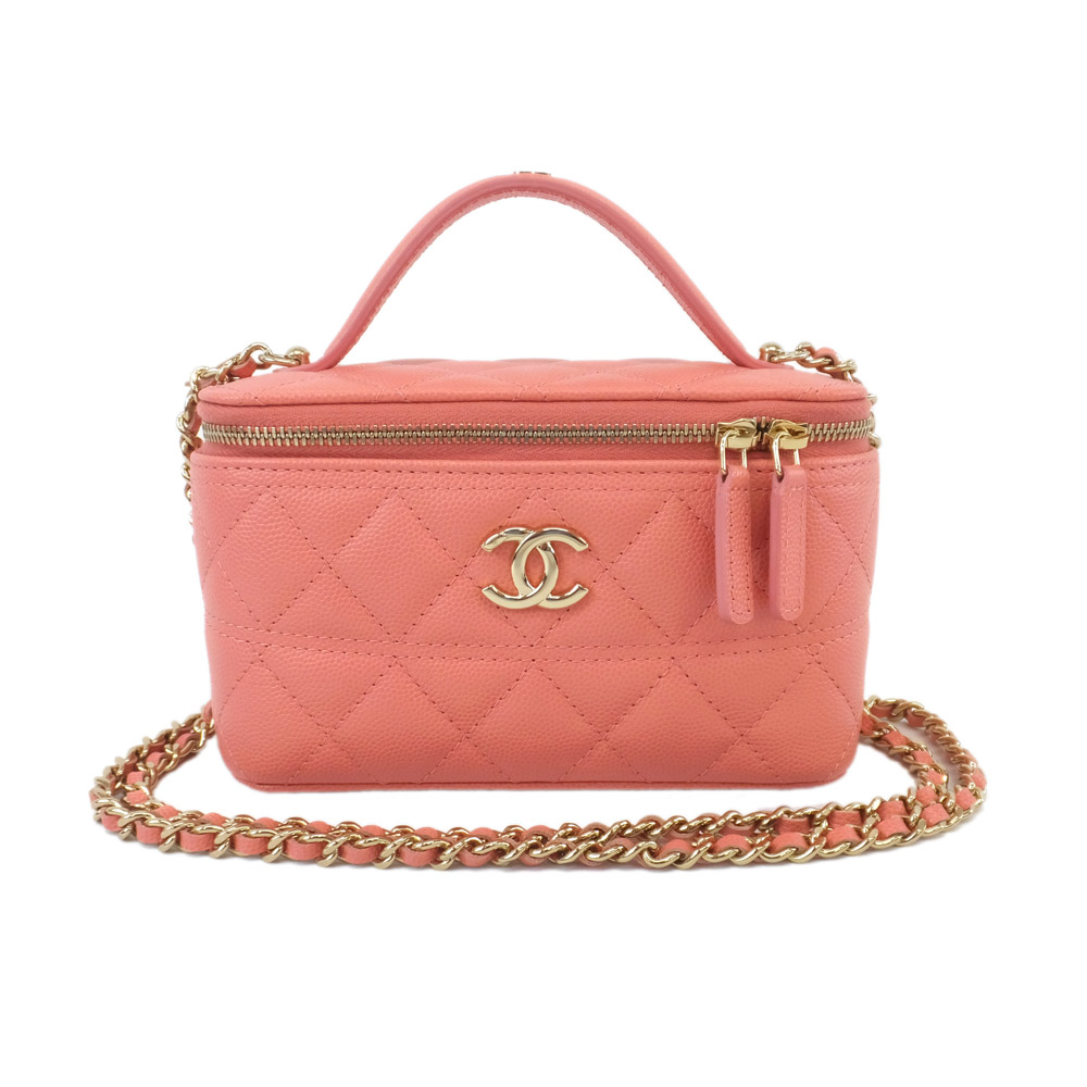 天白】【セール】【CHANEL】シャネル ロングバニティケース ピンク