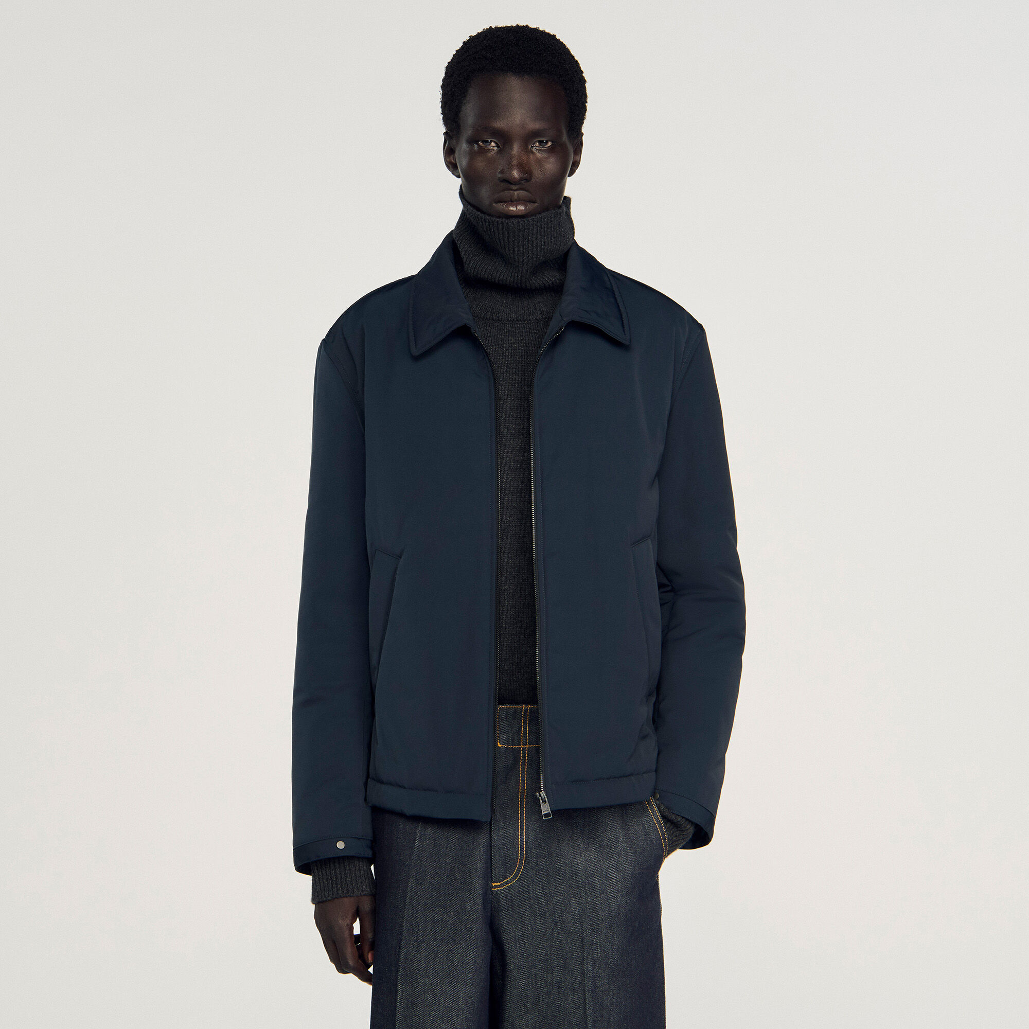Quilted zip-up jacket in Navy Blue for Men | Sandro Paris