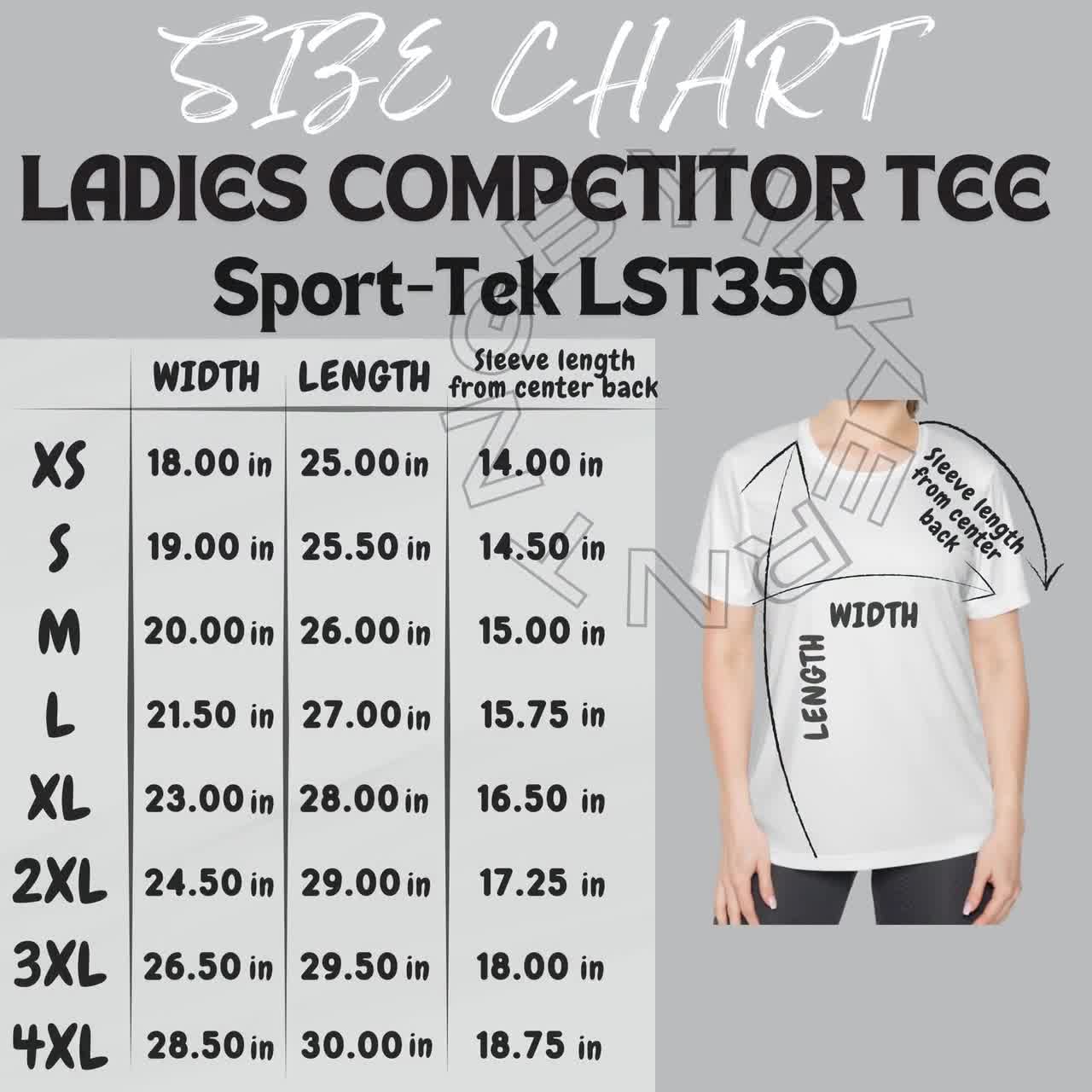 Tシャツ サイズ表 | Sport-Tek LST350 サイズ表 | レディース