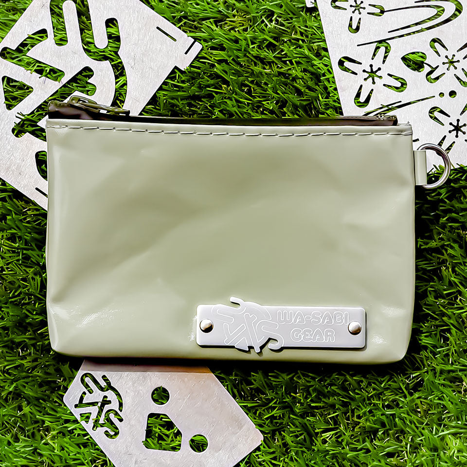ハンドメイド防水ポーチ【袋（たい）】ワサビグリーンxカーキ