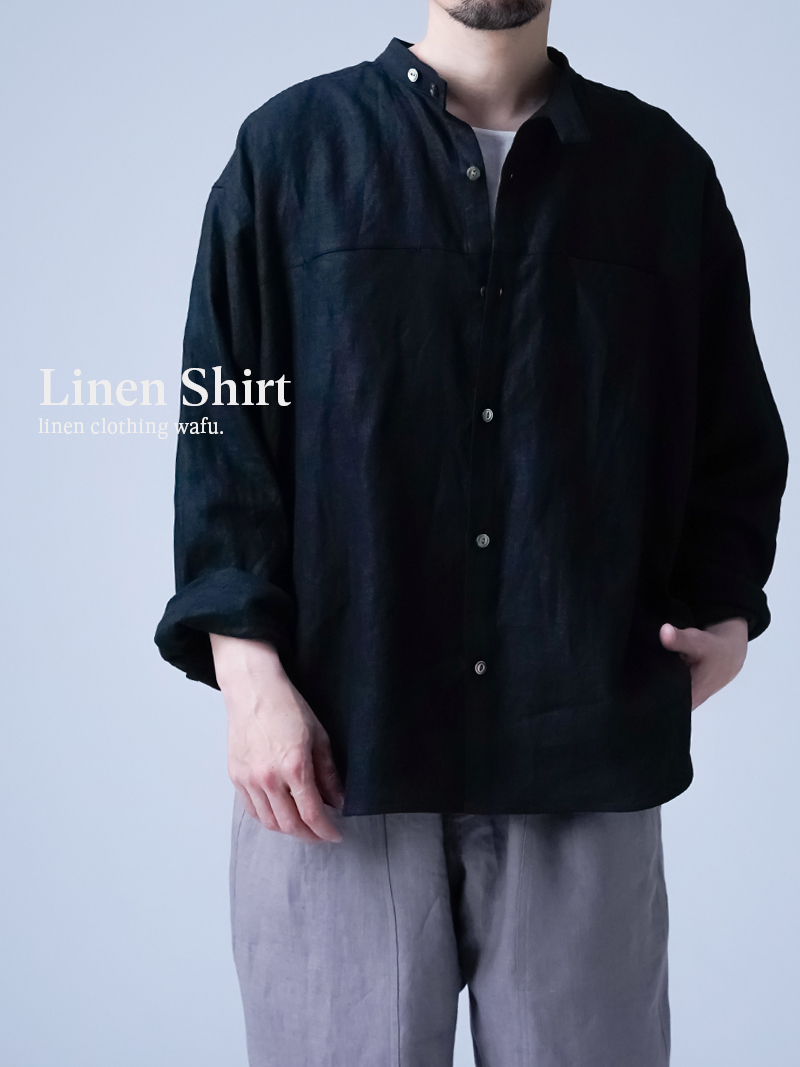 リネンシャツ】ハートをわしづかみの 洗練されしシャツ ／ 黒色 t021i-bck1