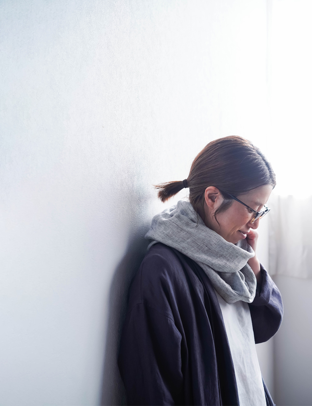 ふわとろ3重リネンガーゼのスヌード】首守（シュシュ）/杢グレー z005d