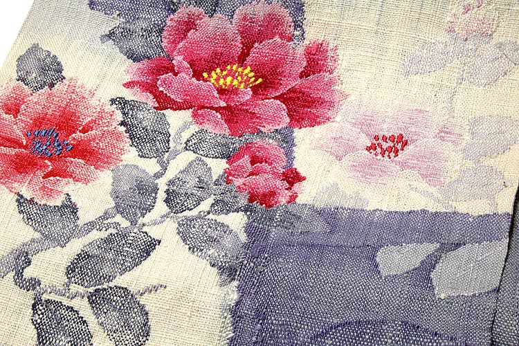 訳あり】「京都西陣織 老舗 渡文謹製」 手織り 咲き誇る花 太鼓柄 紬