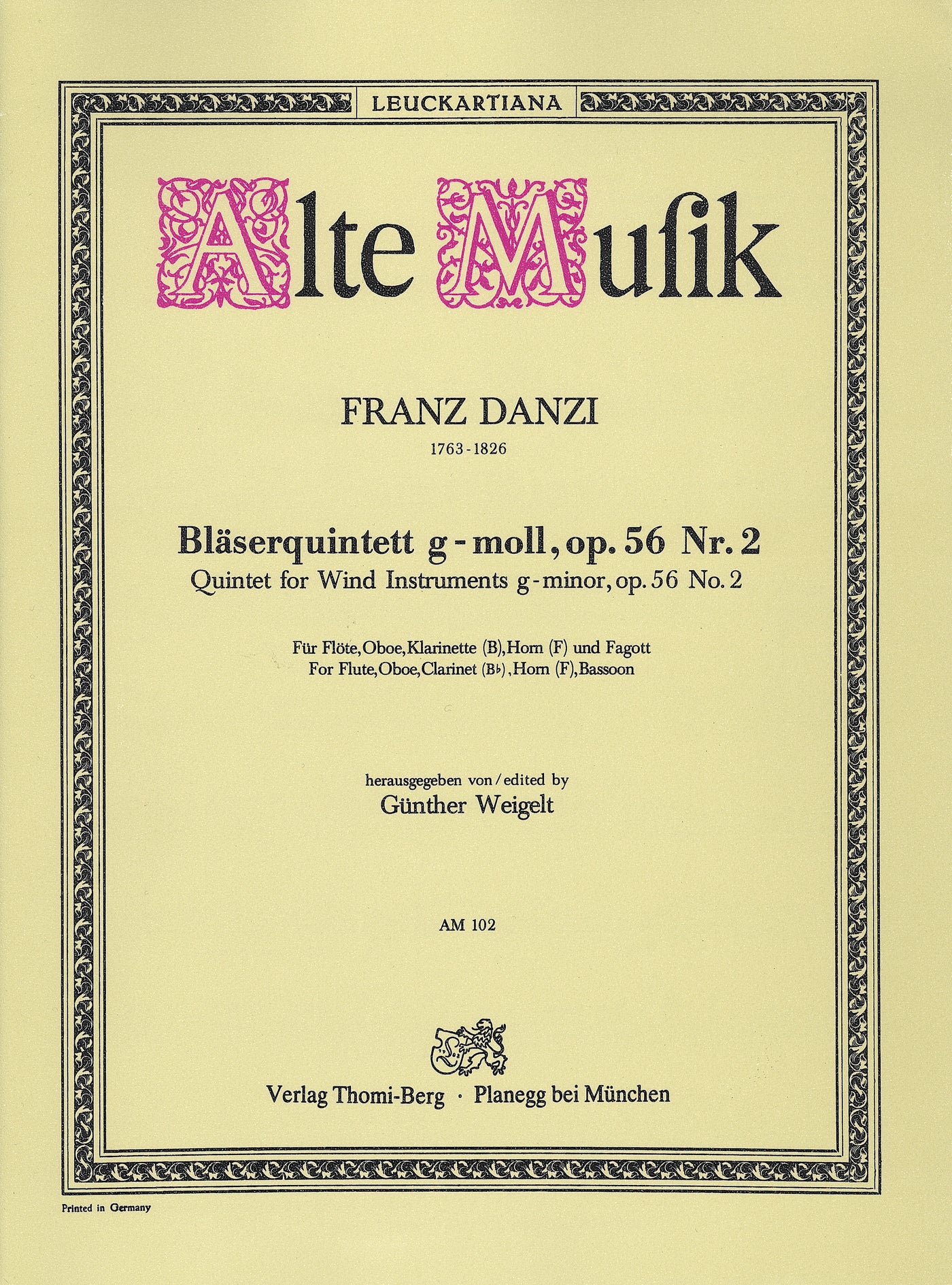 木管五重奏曲 ト短調 Op.56 No. 2（スコア無）／Blaserquintett g-moll