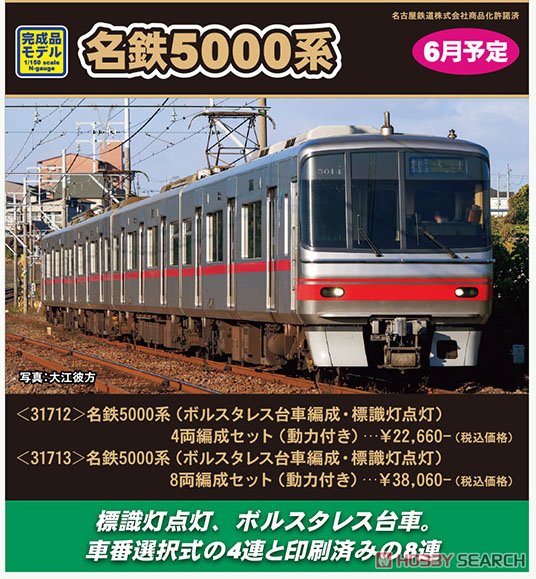 名鉄 5000系 (ボルスタレス台車編成・標識灯点灯) 8両編成セット (動力