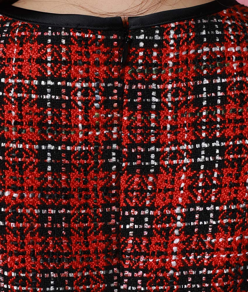 赤ツイードブラックラインミニワンピース/黒木麗奈 - カラードレス