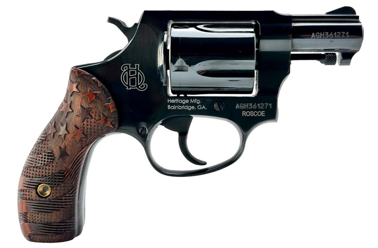 Heritage Roscoe .38 Special US Flag Engraved Wood Black Revolver