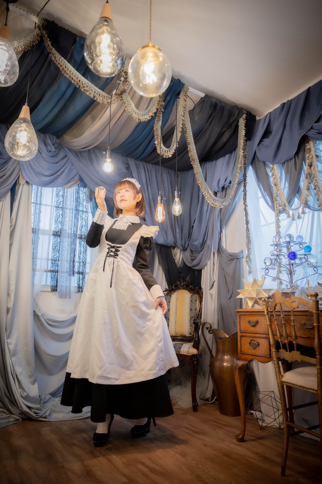 ロザリアロングメイド服(ブラック)【ロングメイド服受注会】