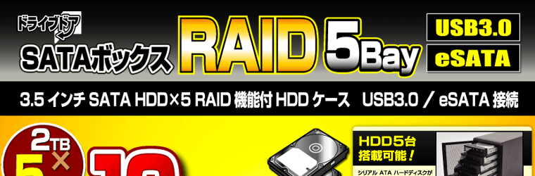 販売終了】 ドライブドアSATAボックスUSB3.0 RAID 5BAY (EX35EU3R