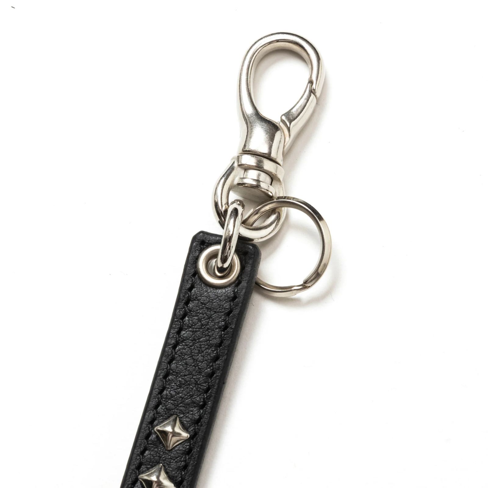 CALEE - STUDS LEATHER LONG KEY RING (BLACK) / スタッズ レザー