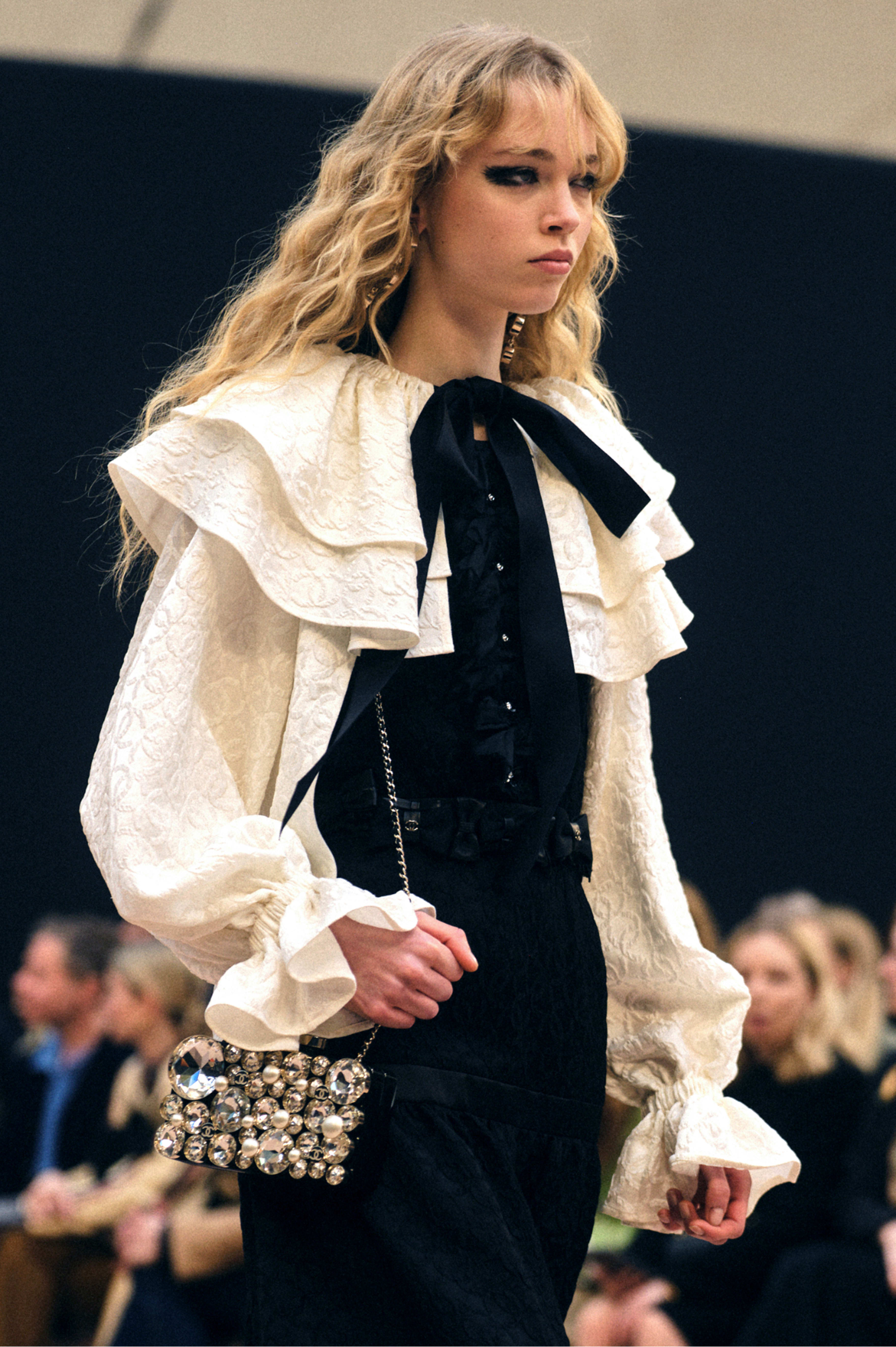 ジャケット - シルク クレープ ジャカード、エクリュ & ブラック