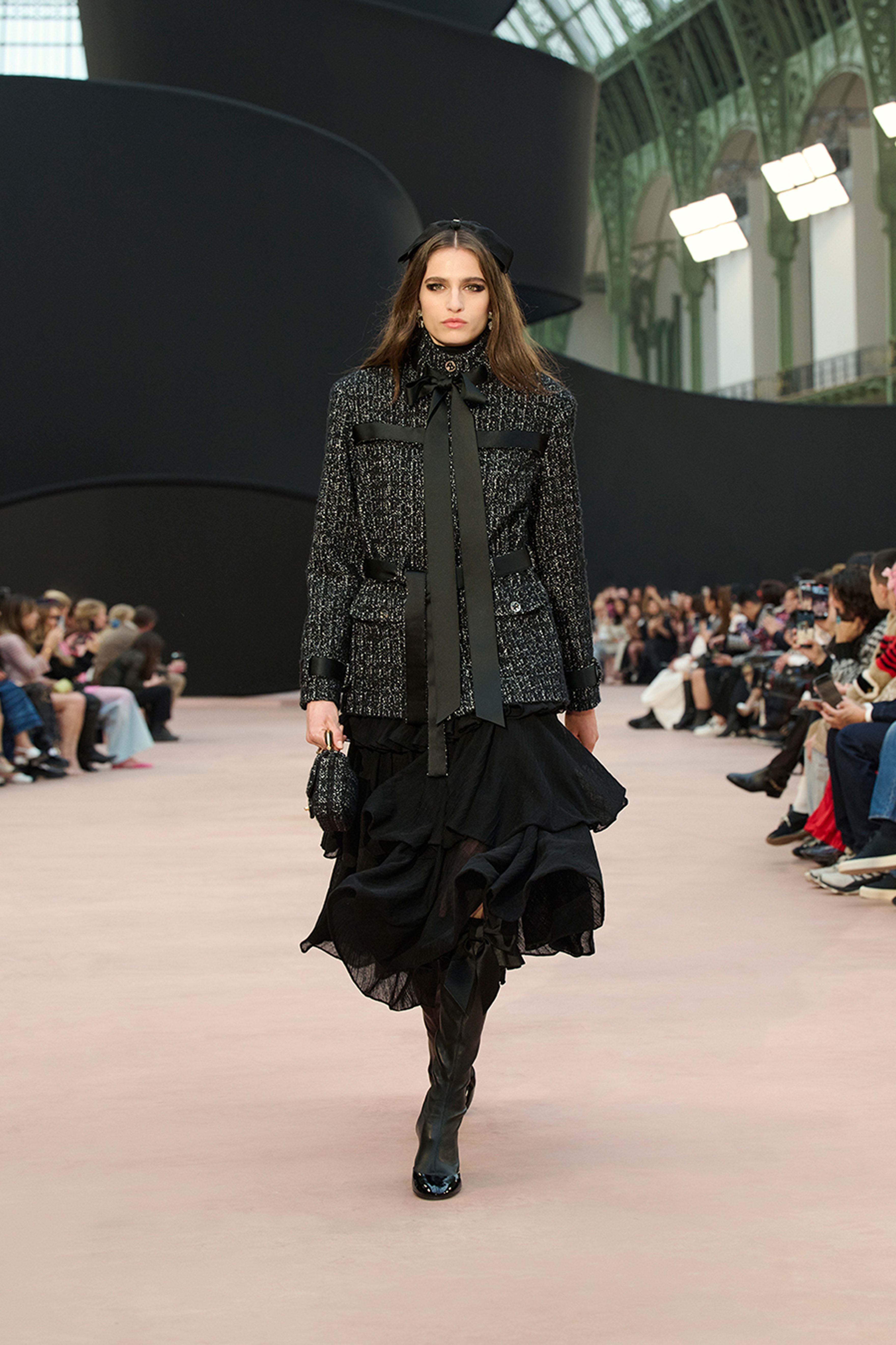 ベルテッドジャケット - カシミヤ ツイード、ブラック & ホワイト