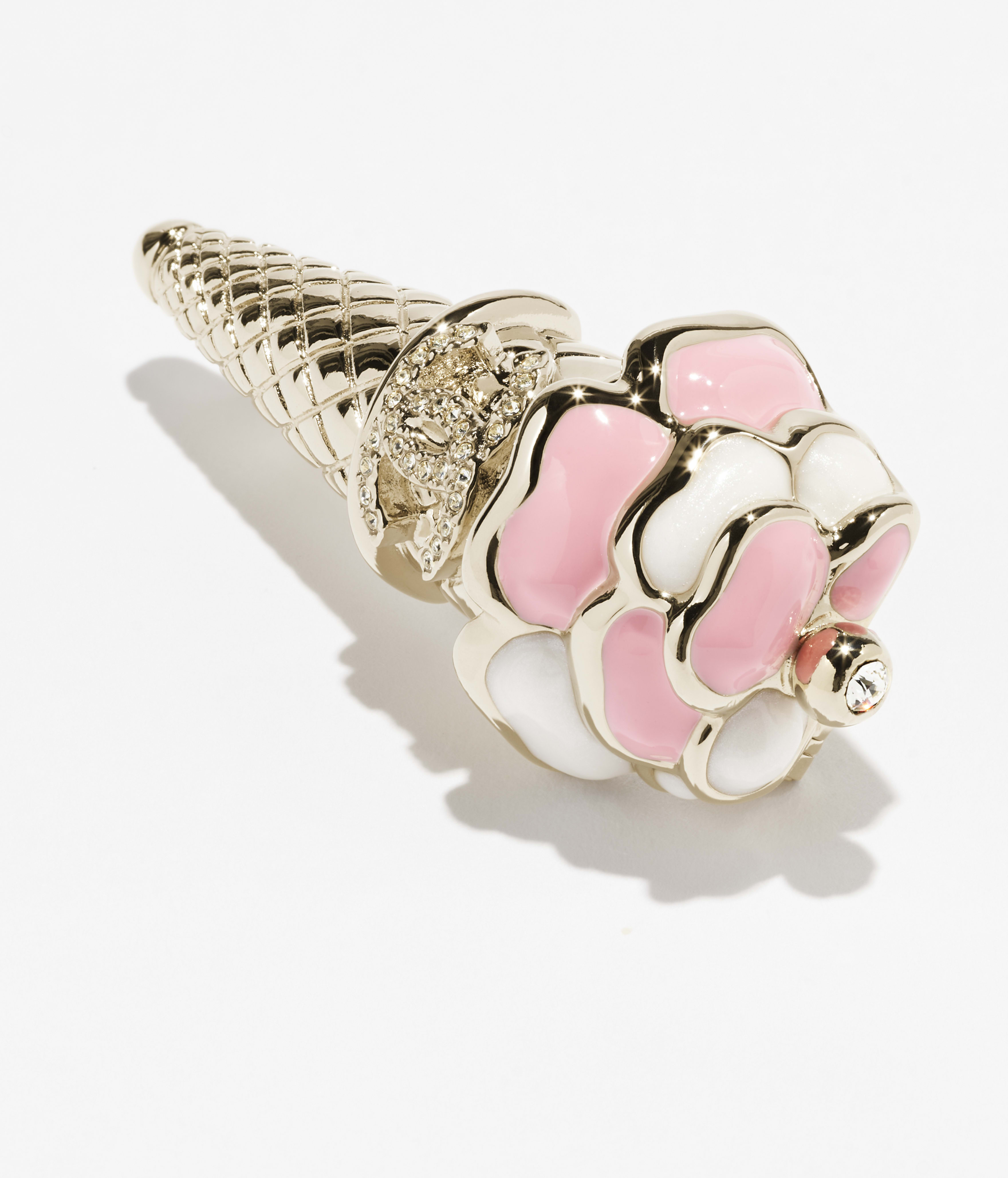 ブローチ - メタル、レジン & ストラス、ゴールド、ピンク、ホワイト