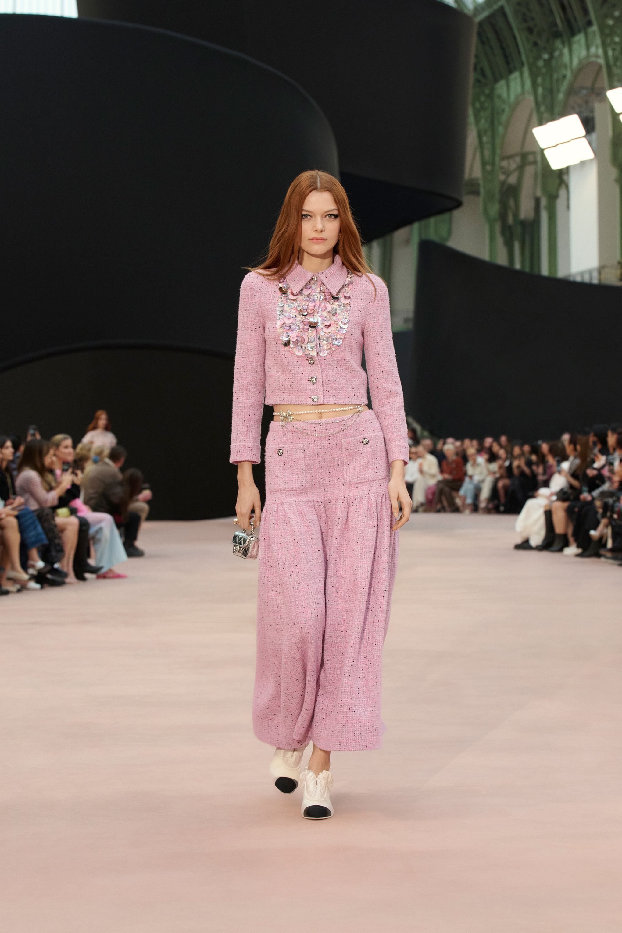 ロング スカート - ツイード、ピンク、ブラック & ホワイト