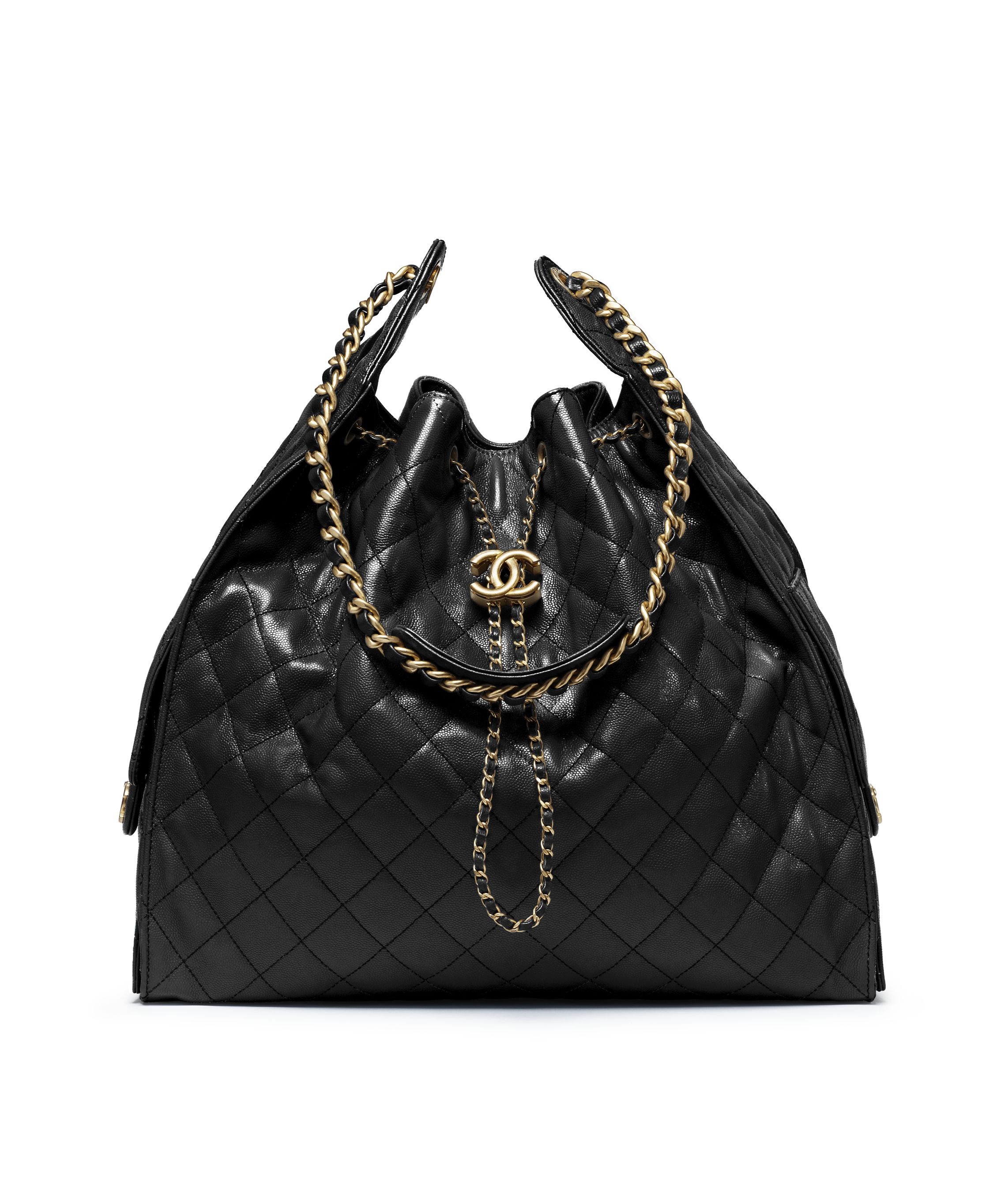 Chanel 22 handbag, Shiny calfskin & gold-tone metal , black