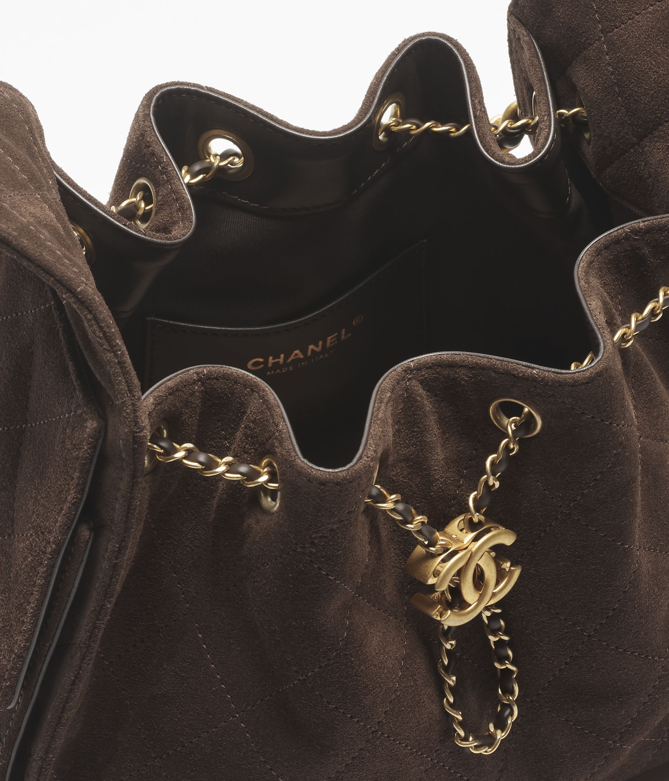 Chanel 25 スモール ハンドバッグ、スエード カーフスキン、ブラウン