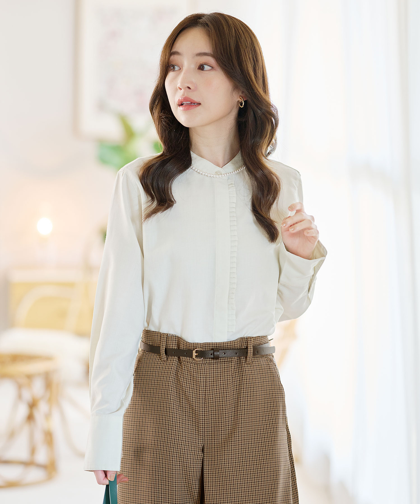 レディース バンドカラー タックデザイン ブラウス通販 [0201-55160