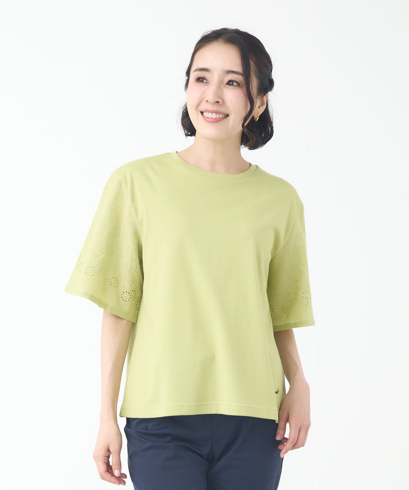 レディース コットン 五分袖 刺繍 Tシャツ通販 [0302-53220