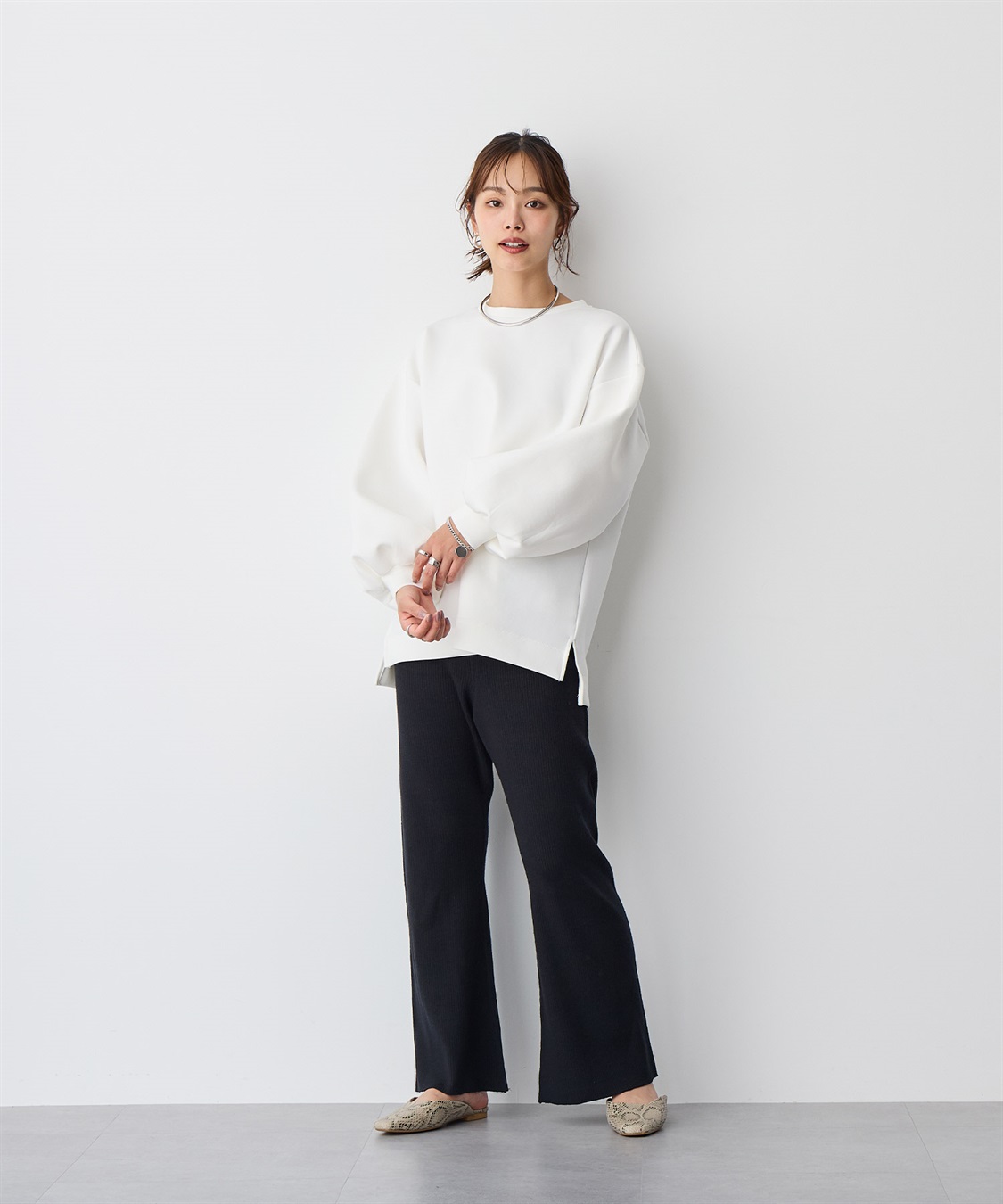 anyfee/プラスサイズ】リブフレアニットパンツ Life Style by cross