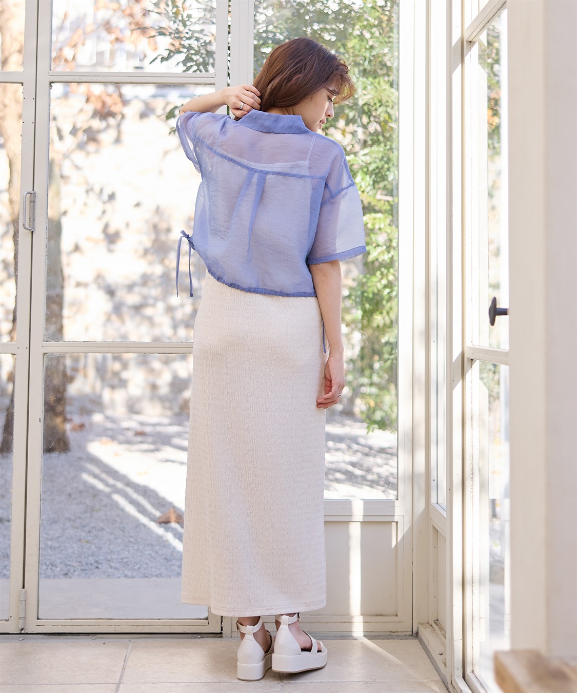 シアーシャツ× シャーリングジャガードキャミワンピースセット