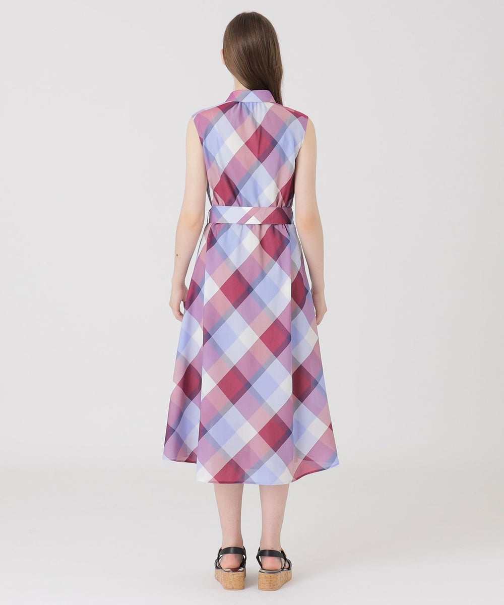 クレストブリッジチェックカラミクロスシャツドレス（ドレス）｜BLUE