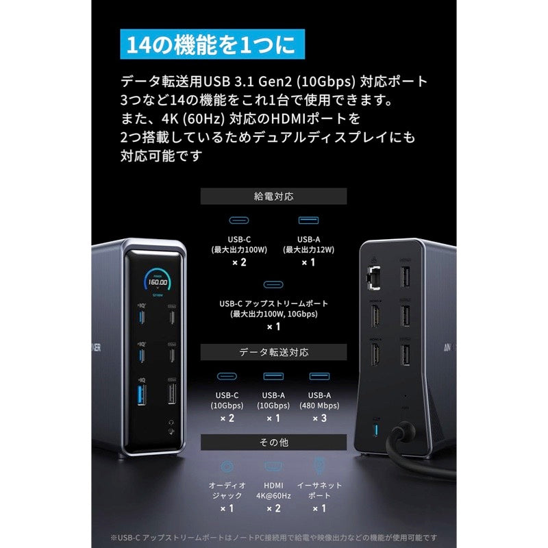 Anker Prime ドッキングステーション (14-in-1, Dual Display, 160W