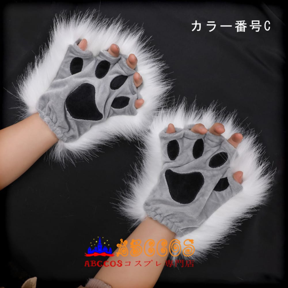 手作毛绒 Lolita獣耳獣爪アクセサリー 猫娘 INS猫爪半指手袋 コスプレ