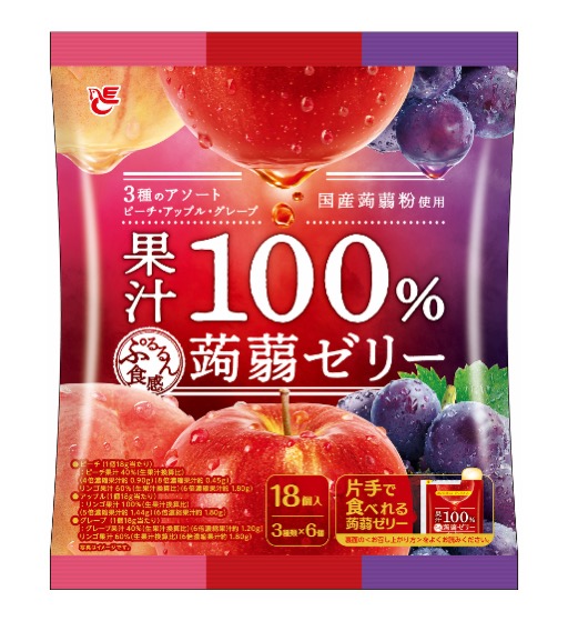 18個果汁100%蒟蒻ゼリーピーチ+アップル+グレープ