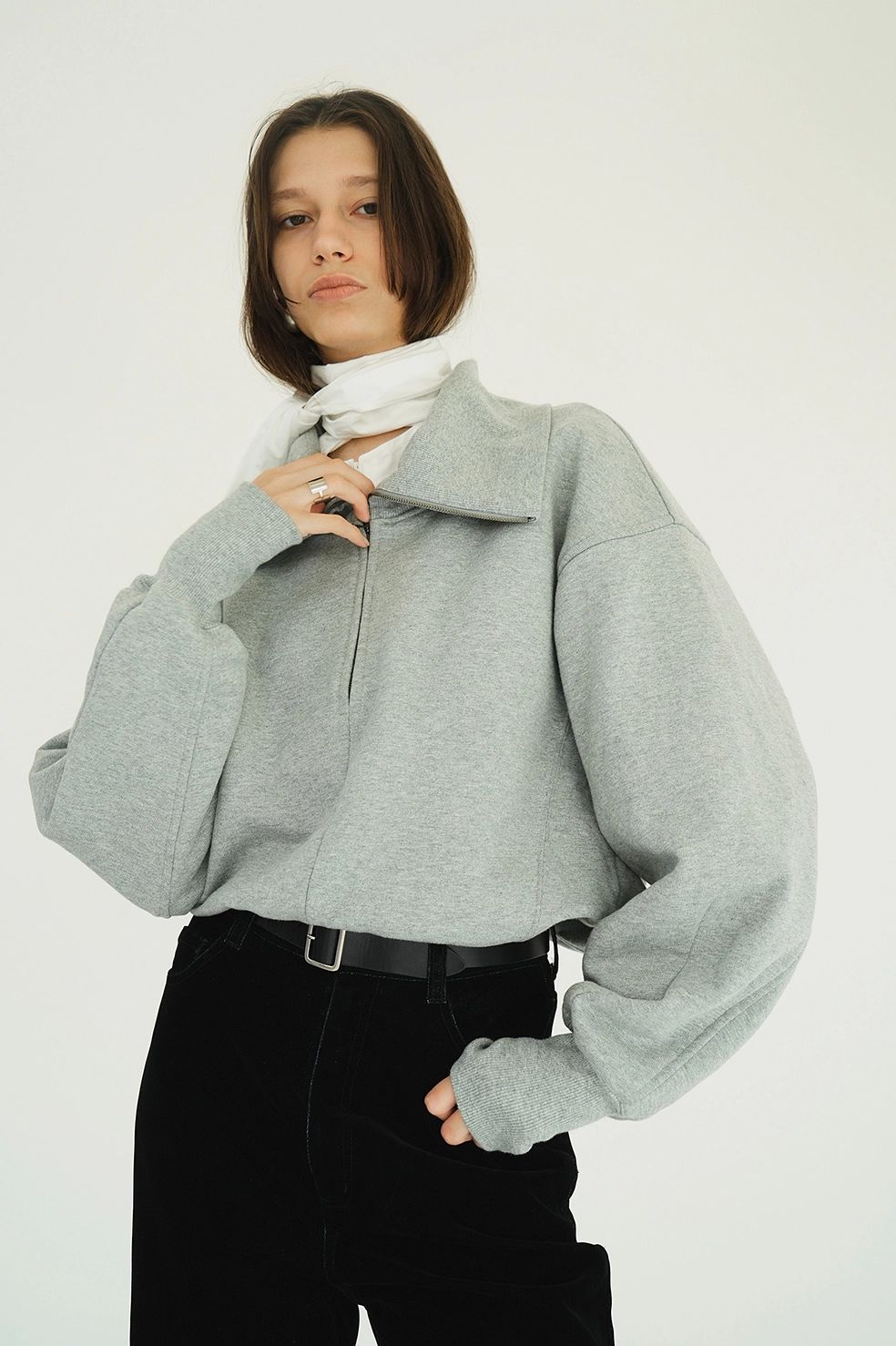 CLANE - ハーフジップショートトップス｜ HALF ZIP SHORT TOPS (GREY