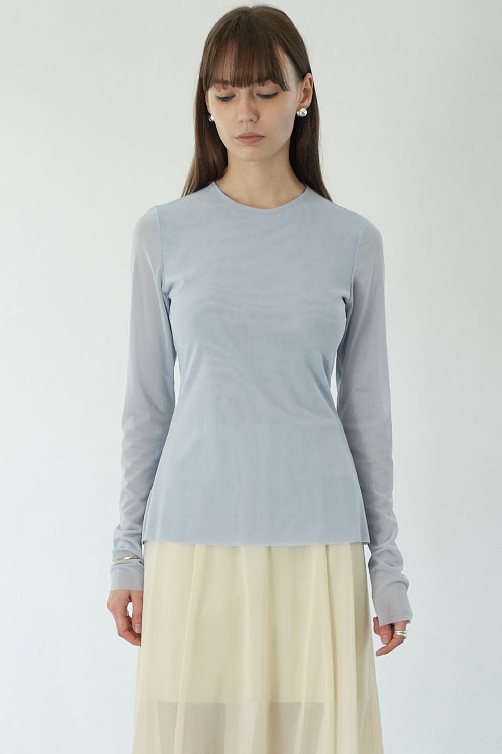 CLANE - シアーメッシュ コンパクトトップス - SHEER MESH CREW NECK