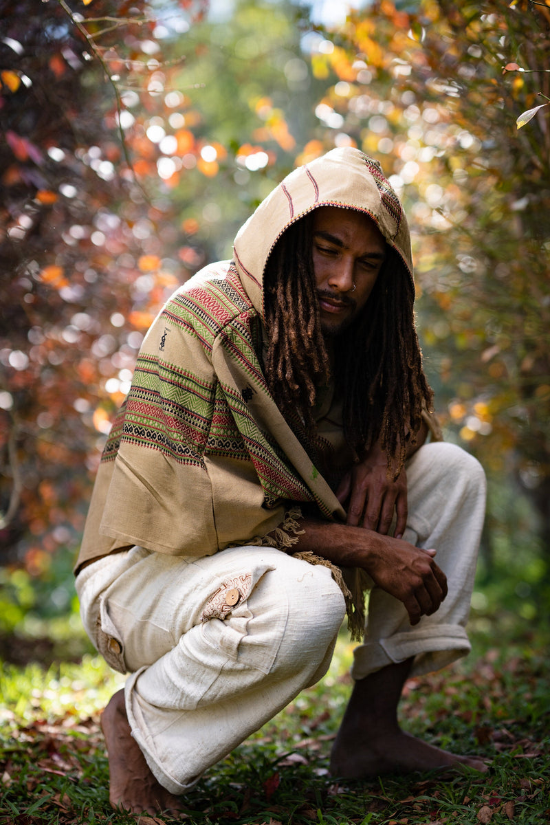 メンズウールフード付きポンチョ|デザートポンチョパターン-今すぐ購入