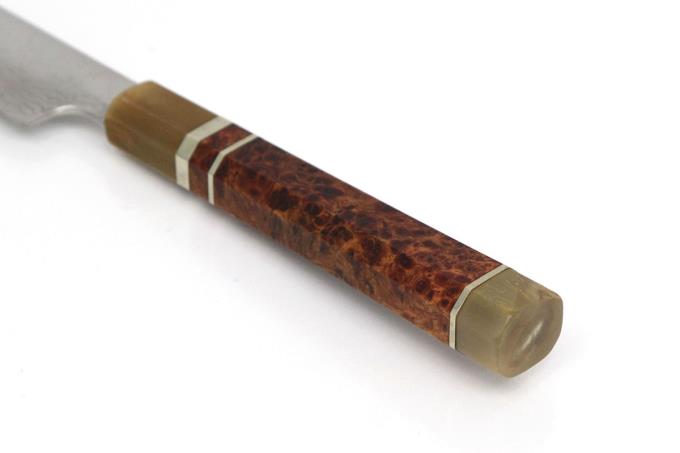 切付包丁 九寸 積層鋼 上下水牛 銀巻花梨瘤八角柄 白鞘付 λA498-2L3C