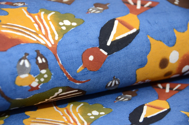 柚木沙弥郎作 鳥と落ち葉とどんぐりの型染名古屋帯