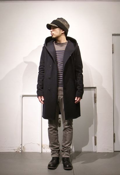 KAZUYUKI KUMAGAI カシミヤ混ストレッチメルトン フーデッドコート