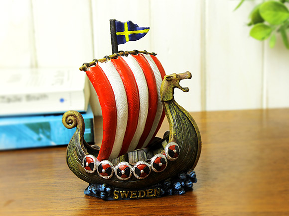 北欧インテリア雑貨 バイキングシップのオブジェ/スウェーデンフラッグ